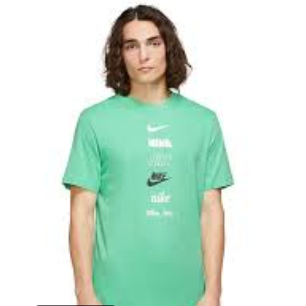 Nike Mens XL Tall Mint Green Graphic T-Shirt Multi Logo Stack Crewneck Cotton